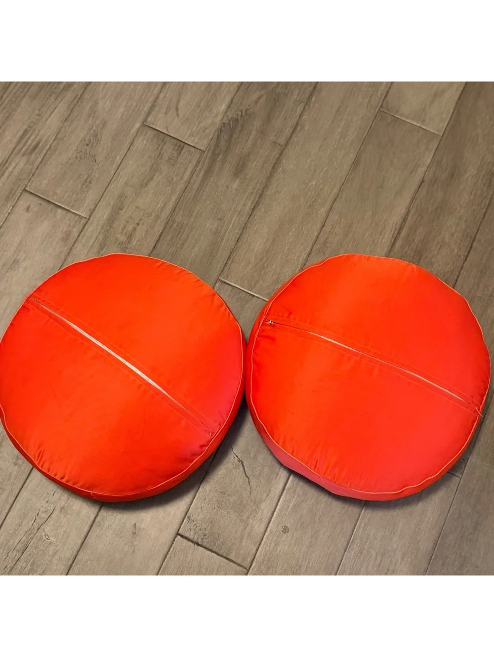 Vintage 60s 70s Embroidered Floral Round Pillows Orange Mod Boho Pair